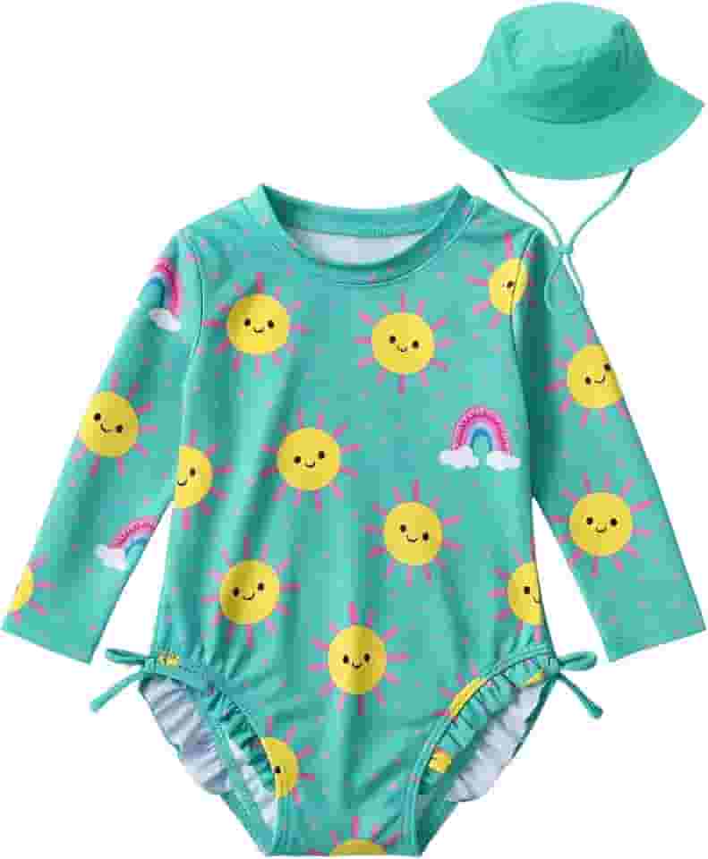 Maiô infantil Menina Com Chapéu Manga Longa Proteção Solar