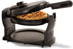 BELLA (13591) Máquina de waffle belga rotativa clássica com bandeja removível e alça dobrável, Pro Black