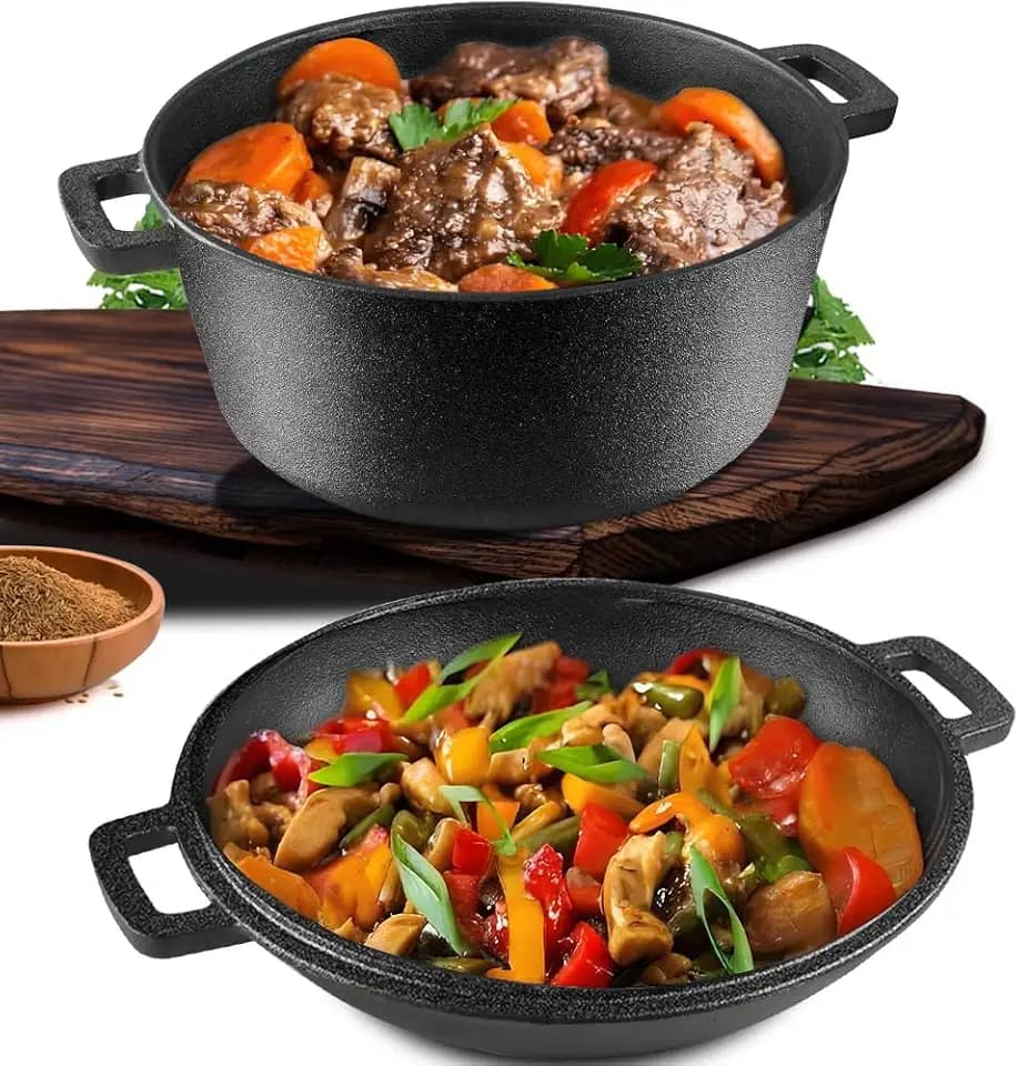 Panela de Ferro, Panela Ferro Fundido, Conjunto Caçarola E Frigideira Multiuso, 33cm