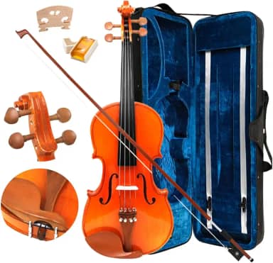 Violino 4/4 Todo Em Madeira Cavalete Acústico + Arco E Breu