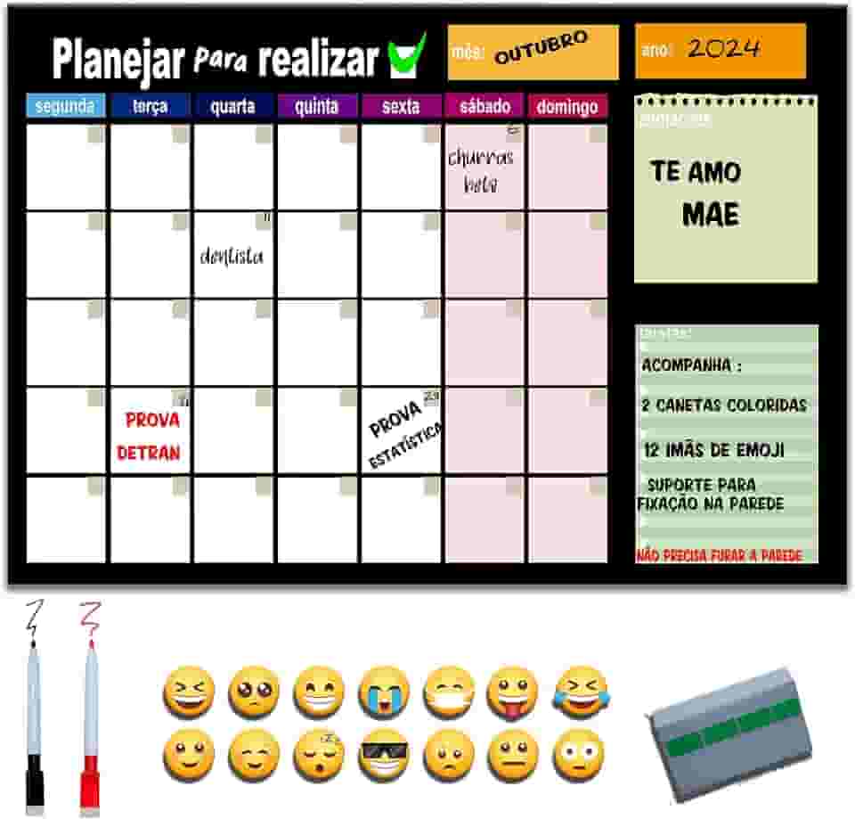 Planner de Parede/Planejador Semanal/Planner Mensal/Quadro Planner 40x60 cm Metal