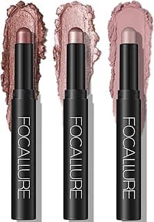 FOCALLURE Conjunto de 3 peças de creme, iluminador de olhos fosco e brilhante, lápis à prova de vincos de alta pigmentação, maquiagem iluminadora de sombra de longa duração, rosa Mirage