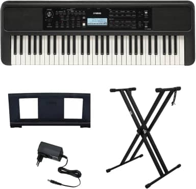 Kit Teclado Arranjador 61 Teclas PSR E383 com Fonte Bivolt e Suporte em X