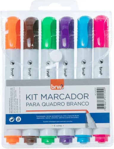 Pincel Marcador Quadro Branco Blister com 6 Cores, BRW