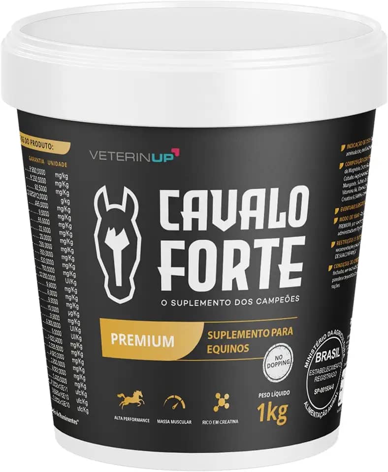 Suplemento Equino Cavalo Forte Premium 5kg – Energia, Massa Muscular e Recuperação – Indicado por Veterinários Parceiros – Fórmula com Lisina, Creatina e Vitaminas – VeterinUp