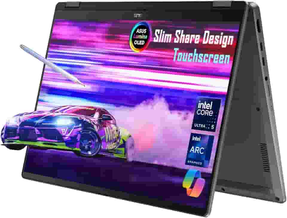 ASUS Vivobook 14 Flip Laptop Copilot+ PC, tela sensível ao toque OLED WUXGA de 14 polegadas, 8 núcleos AI Intel Core Ultra 5 226V, Intel Arc Graphics, 16GB RAM 2TB SSD, Win 11 H, cinza fosco
