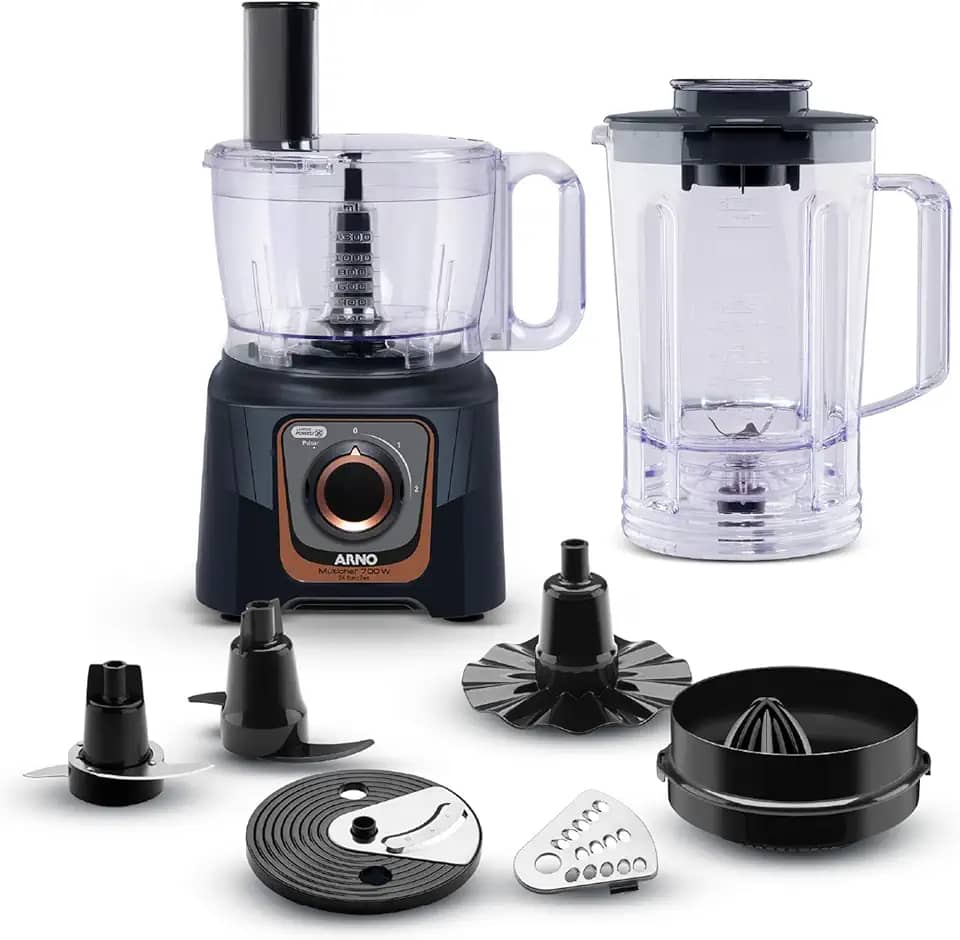 Multiprocessador Arno Multichef 700W MP72, com 24 Funções, Preto, 7 Acessórios, 2 Velocidades, Liquidificador 3,1L e Espremedor de Frutas, 220V