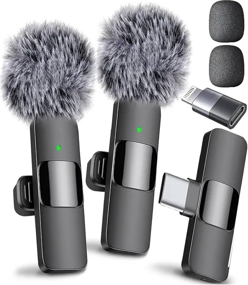 Microfone sem fio Mini Mic Pro para iPhone, iPad, Android, microfone de lapela para gravação de vídeo, 2 unidades de microfones, gravação cristalina com USB-C para podcast, ASMR
