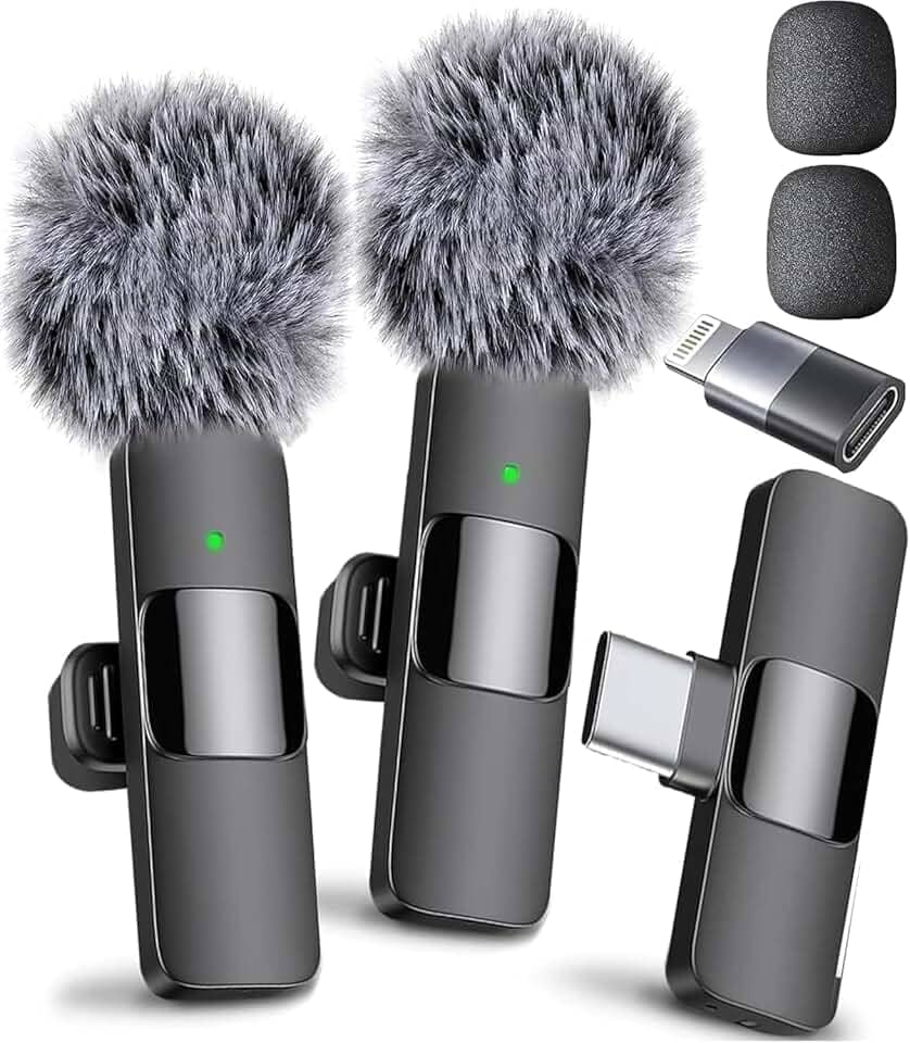 Microfone sem fio Mini Mic Pro para iPhone, iPad, Android, microfone de lapela para gravação de vídeo, 2 unidades de microfones, gravação cristalina com USB-C para podcast, ASMR
