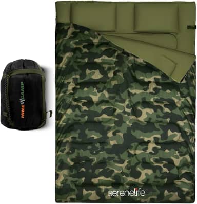 SereneLife Saco de dormir duplo com travesseiros, impermeável e removível para 2 sacos individuais, leve e quente, perfeito para acampamento, caminhada, mochila e clima frio, adequado para