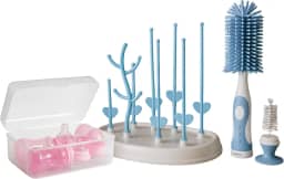 Kit Escorredor de Mamadeira com Tampa + Esterilizador de Mamadeira Micro-ondas + Escova de Silicone – Higiene Completa