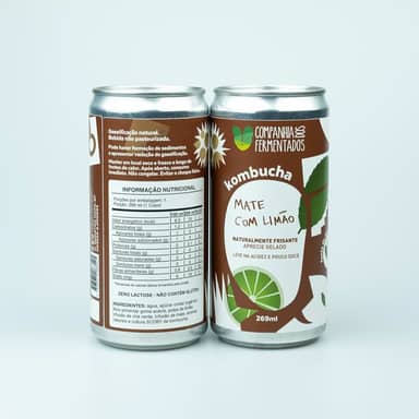 Kombucha de chá mate com limão; gaseificação natural/lata 269ml