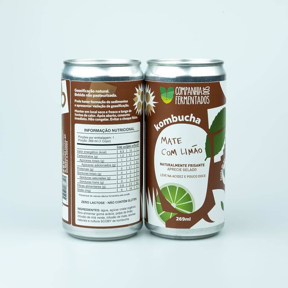 Kombucha de chá mate com limão; gaseificação natural/lata 269ml