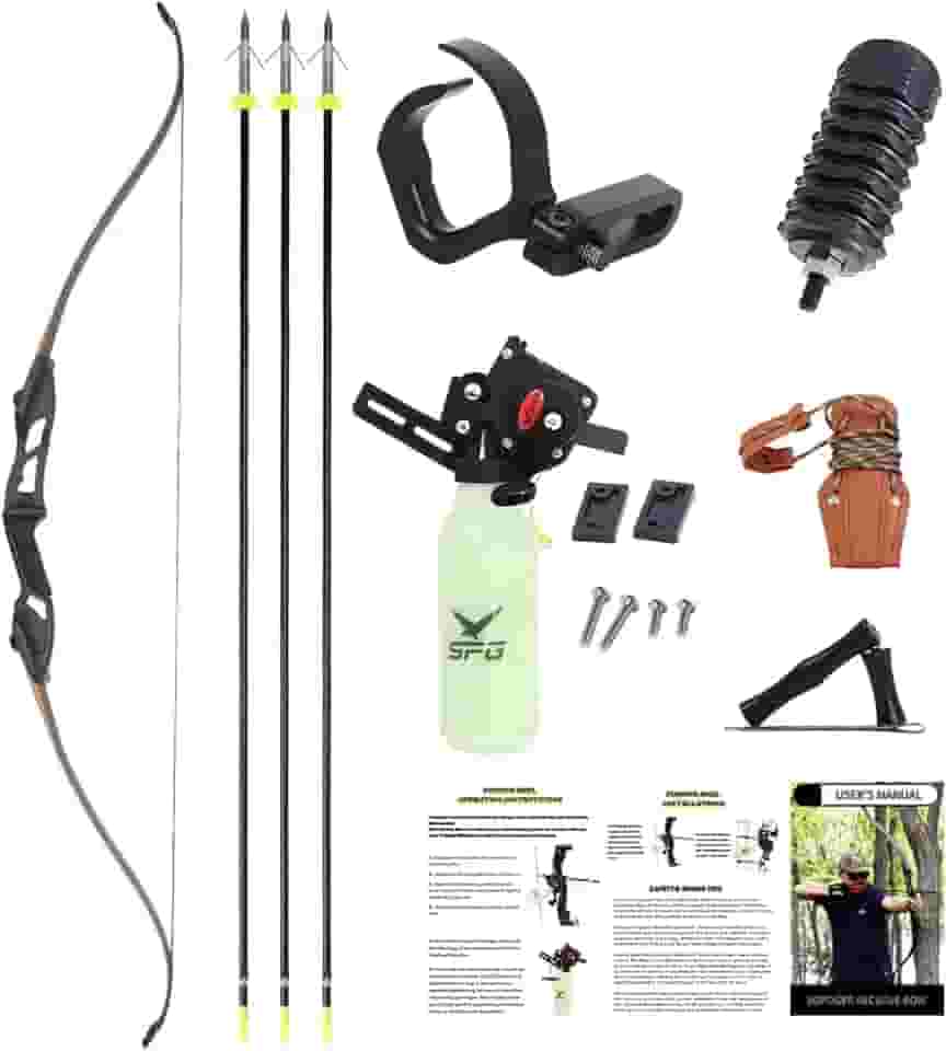 SOPOGER Kit De Arco E Flecha Para Pesca Com Arco - Kit De Combos De Arco E Flecha Powful De 45 Libras Com Instruções Detalhadas, Arcos De Pesca Com Arco Recurvo Para Adultos Com Kits De Carretilhas