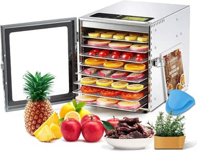 Máquina de desidratação de alimentos 8 bandejas de aço inoxidável, desidratador de carne seca de 500 W para carne, secador de cogumelos 190ºF, temporizador 24H, secador de frutas para ervas