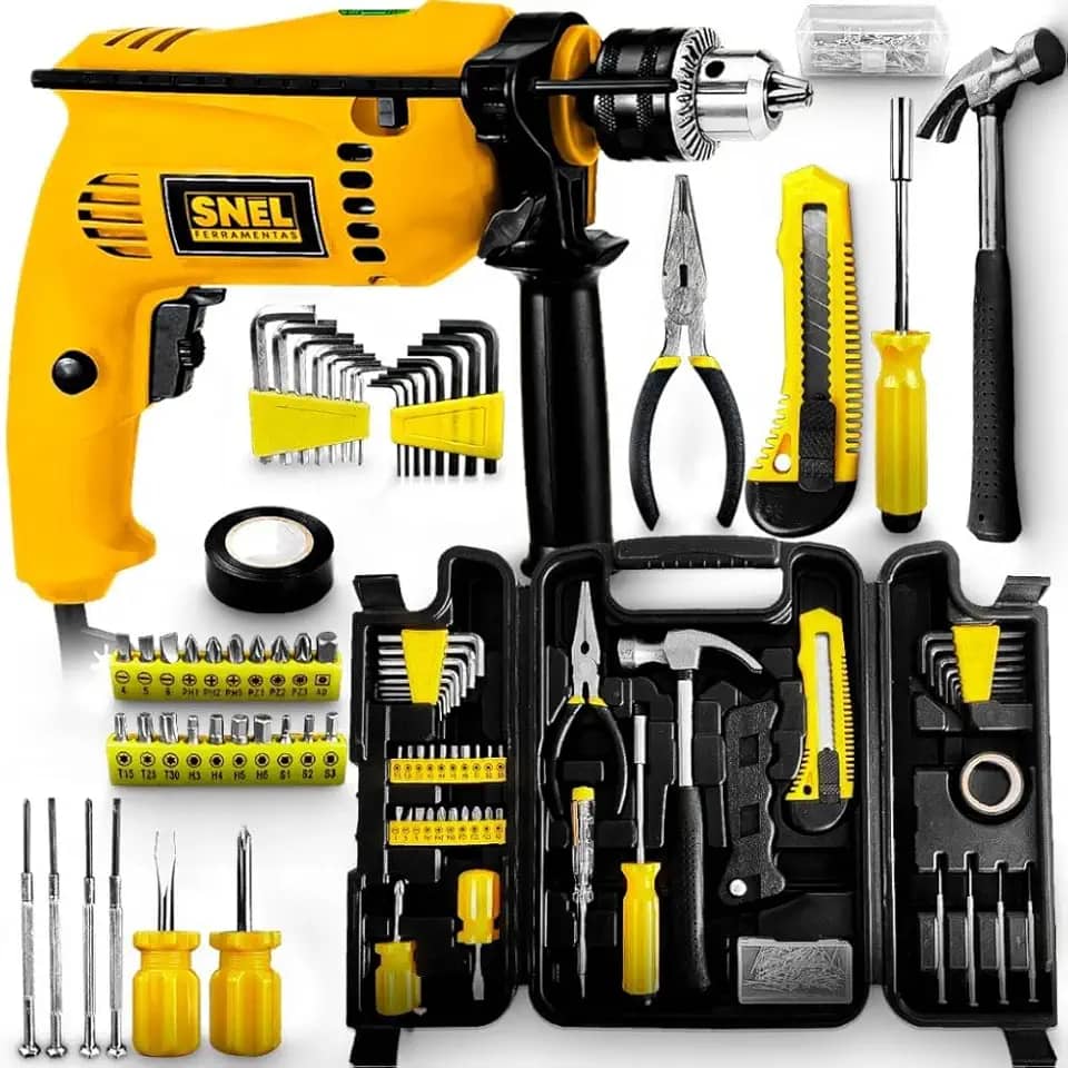 Kit Completo Parafusadeira e Furadeira 200 pçs Ferramentas Profissionais, maleta de acessorios completa