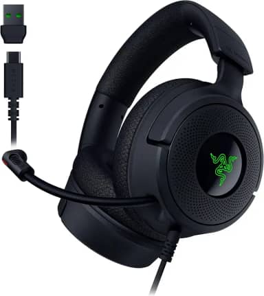 Razer Fone de ouvido para jogos Kraken V4 X com fio: drivers de 40 mm - microfone cardioide - almofadas de espuma de memória - iluminação RGB cromada - cabo tipo C e tipo A - para PC, Mac, PS5
