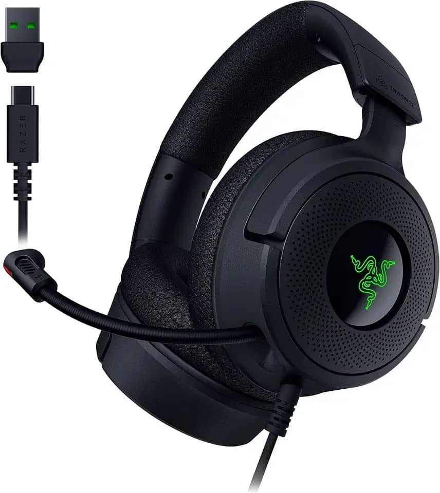 Razer Fone de ouvido para jogos Kraken V4 X com fio: drivers de 40 mm - microfone cardioide - almofadas de espuma de memória - iluminação RGB cromada - cabo tipo C e tipo A - para PC, Mac, PS5