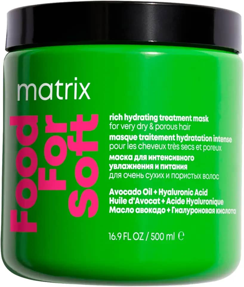 Matrix Food For Soft Máscara Capilar Hidratante, Com Ácido Hialurônico e Óleo de Abacate, Hidratação Profunda, Brilho e Maciez, Fórmula Vegana, Para Cabelos Secos, 500ml