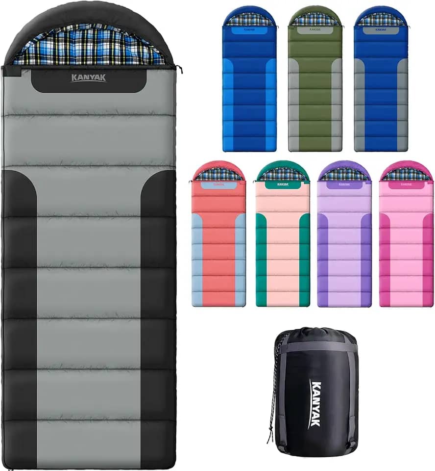Saco de dormir com forro de flanela de algodão para adultos, adolescentes, crianças, clima frio e quente, 3 estações, equipamento essencial de acampamento compacto leve, caminhadas, atividades ao ar