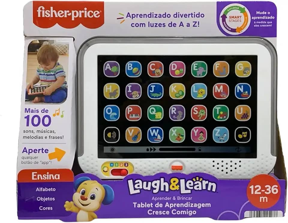 Fisher-Price, Tablet de Aprendizagem Cresce Comigo com Luzes e Mais de 100 Músicas, Sons e Frases, Estimula o Desenvolvimento, Brinquedo para Bebês, A partir de 1 ano