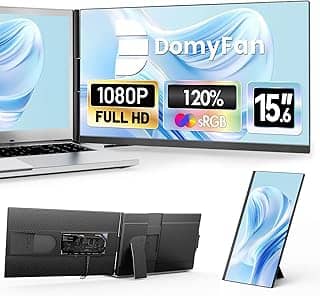 domyfan Extensor de monitor de laptop de 15,6 polegadas, 120% sRGB FHD 1080p IPS, extensor de tela dupla destacável, monitor portátil adequado para laptops com HDMI/USB-A/Tipo-C Plug-Play para