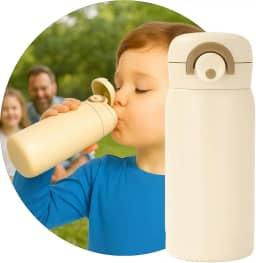 Garrafa Térmica Parede Dupla, 350ml, Inox, Tampa Abre e Fecha Fácil, Conserva Bebidas Geladas por 24h (Creme)