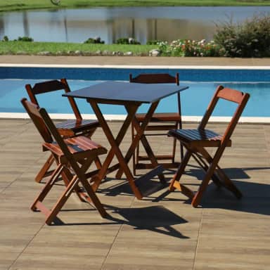 Jogo de Mesa Dobrável Bar 70x70 com 4 Cadeiras de Madeira Imbuia - Móveis Britz
