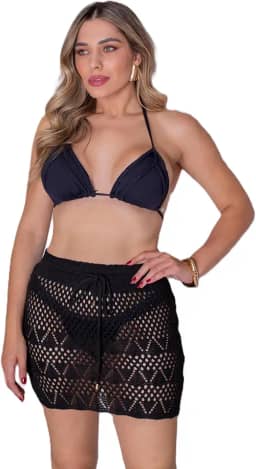 Saída De Praia Saia Crochê Tricot Curta Moda Verão Com Regulagem