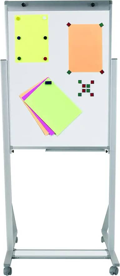 Cavalete Flip Chart Branco Luxo Magnético, 1,0m X 0,70m - Souza & Cia (Ref: 2512) Pés Alumínio com rodízio
