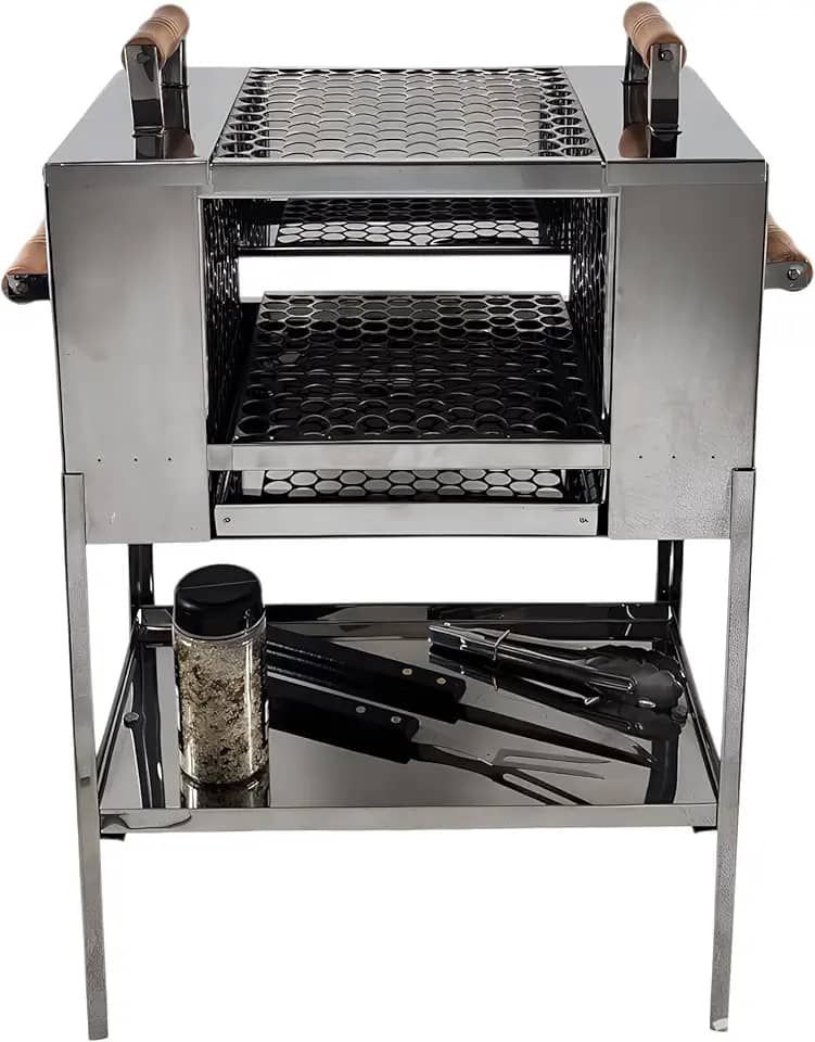 Churrasqueira para Apartamento Ecológica sem Fumaça 2 Andares Aço Inox 2 Grelhas Pé Grande