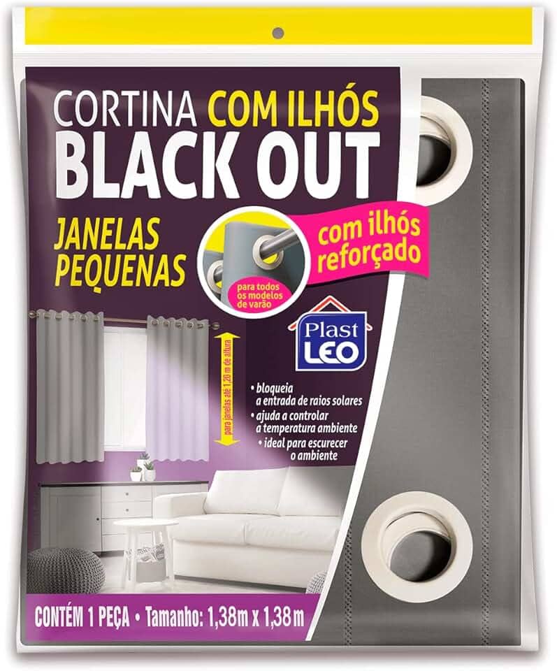 Cortina Blackout PVC com Ilhós - Janelas Pequenas (1,38 x1,38m) | Plast Leo (Ref.: 930), Cinza