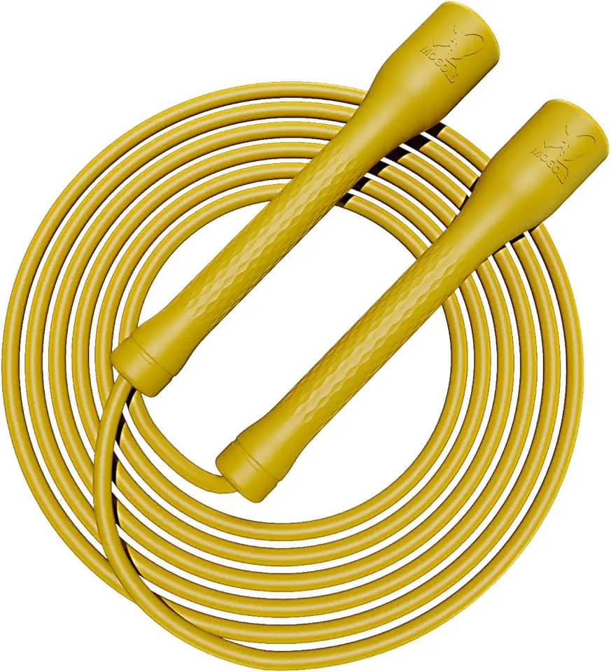 MOGOLD Corda de pular para treino, corda de PVC de 5 mm, comprimento ajustável com alças inquebráveis, ideal para atletas iniciantes e avançados, fitness, cardio e boxe