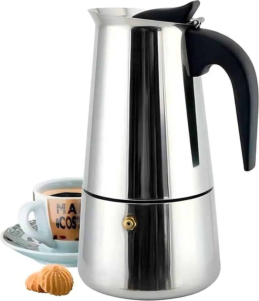 Cafeteira Italiana Expresso 300ml em Aço Inox para 6 Xícaras com Alça Resistente, Prepare um Delicioso Café Forte e Aromático, Ideal para Fogão a Gás, Elétrico e Indução