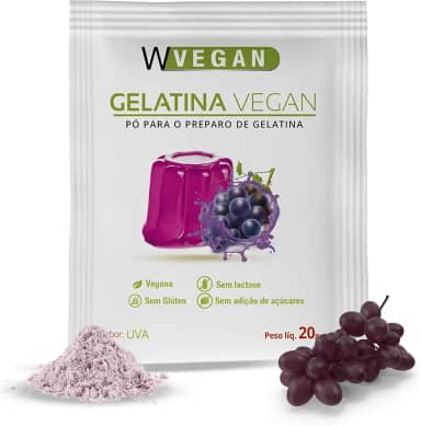 Wvegan Gelatina Vegan Sabor Uva 20g - A Primeira Gelatina Vegana do Brasil - Sem Glúten, Sem Açúcar e Sem Lactose
