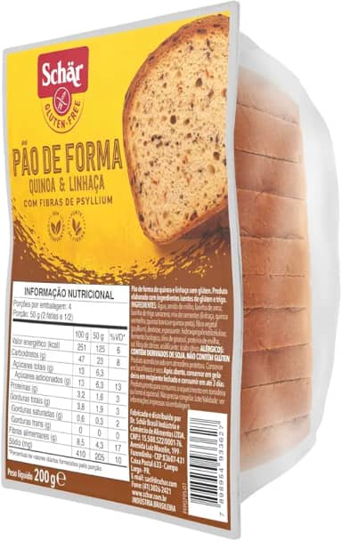 PÃO DE FORMA QUINOA E LINHAÇA 200G SEM GLUTEN