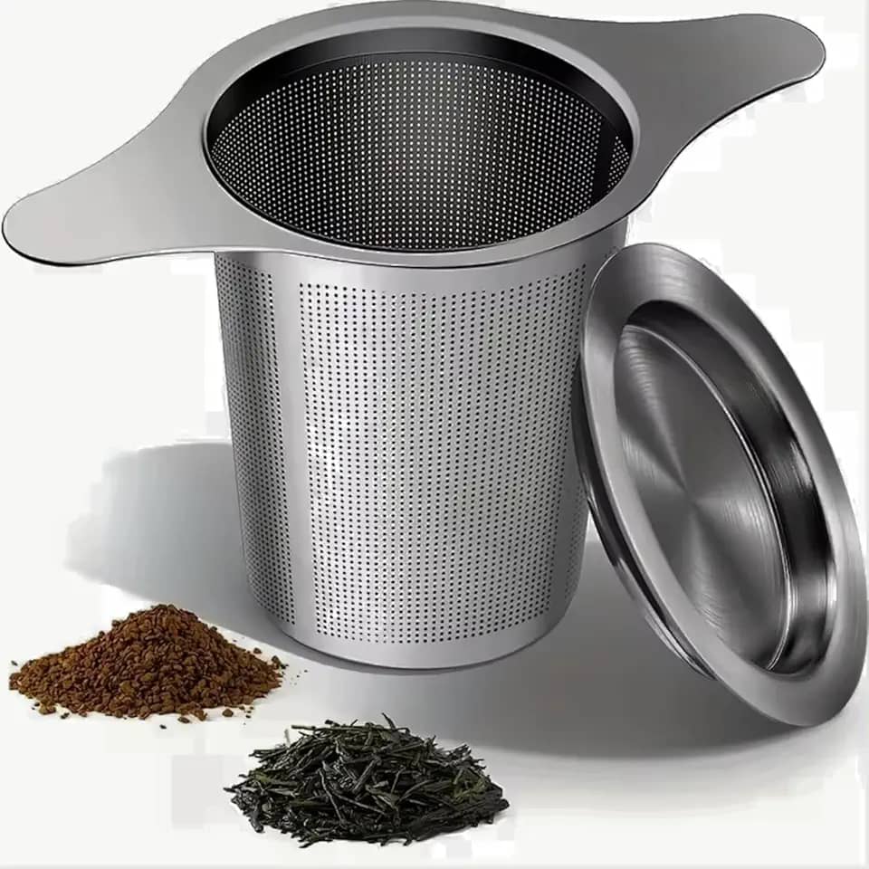 Infusor de Chá de Aço Inoxidável Tipo Cesta com Tampa