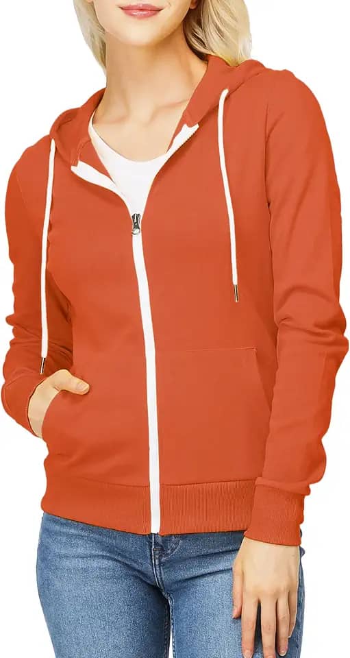 Moletom feminino slim fit com zíper e pulôver leve manga longa bolso canguru básico casual