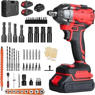 Trailabo Chave de Impacto Elétrica 21V com 2 Bateria, 55 Peças, Alta Velocidade Até 2500 RPM, Furadeira de Impacto Multiuso de 400N com Cabo de Borracha e Carregador, Parafusadeira e Furadeira