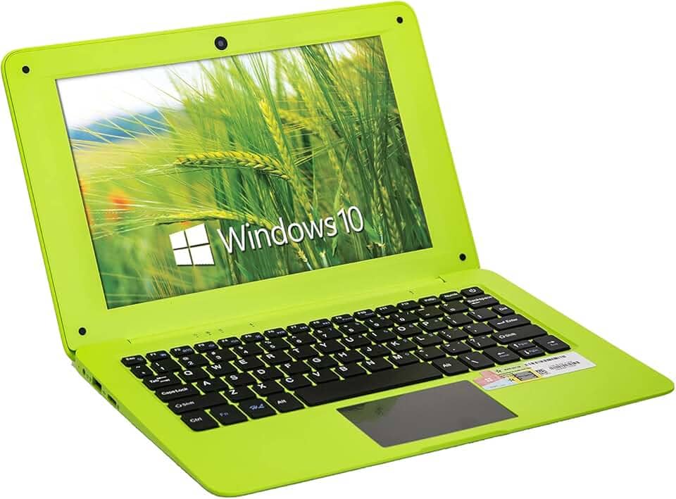 Windows 10 Laptop Mini 10 polegadas 32GB Ultra fino e leve Netbook Quad Core CPU PC HDMI WiFi USB Netflix YouTube (verde)