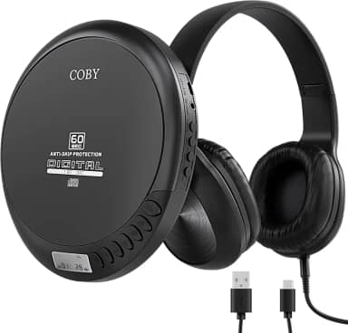 Coby Cd Player Portátil Com Reprodução De Mp3 E Rádio Fm, Compact Discman Anti-Skip 60 Segundos, Inclui Fones Ouvido Dobráveis, Carro Viagem Para Uso Doméstico Ou Em Movimento