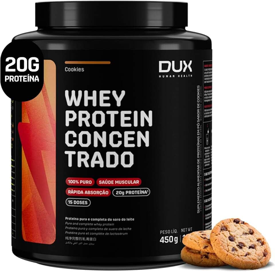 Whey Protein Concentrado Cookies Pote 450g – Contribui para o Ganho Muscular Hipertrofia – Dux Human Health