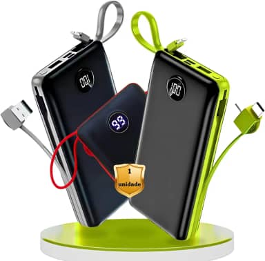 Carregador Portátil Power Bank 20.000mah Universal com Cabos Premium, para Celular, Tablet, Fone de Ouvido e Caixa de Som (Preto)
