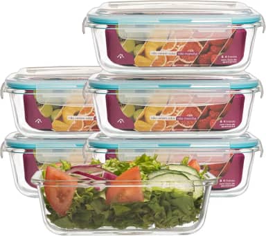 KIT 5 Potes de Vidro Retangular com Tampa Hermética 640ml (Azul)