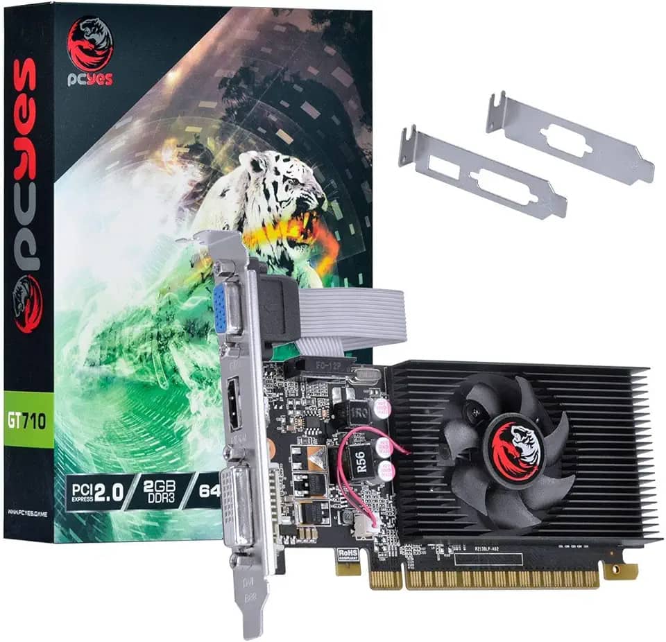 PLACA DE VIDEO NVIDIA GEFORCE GT 710 2GB DDR3 64 BITS COM KIT LOW PROFILE SINGLE FAN - PA710GT6402D3LP - PCYES