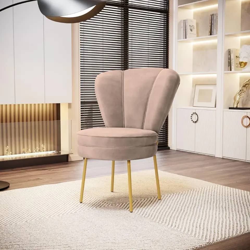 Cadeira Decor Estofada para Estudio de Beleza Maquiagem Tecido Veludo Pés de Ferro (Rose)