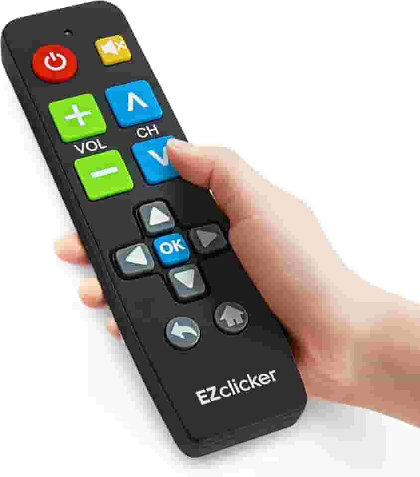 EZclicker Controle remoto universal de TV com botão grande (preto) simples e fácil de usar, funciona com as principais marcas de TV (2 pilhas AAA não incluídas)