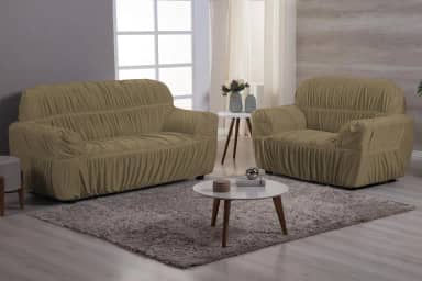 Capa de sofá Elasticada em Malha Gel Spandex (Avelã, Kit 2 e 3 Lugares)