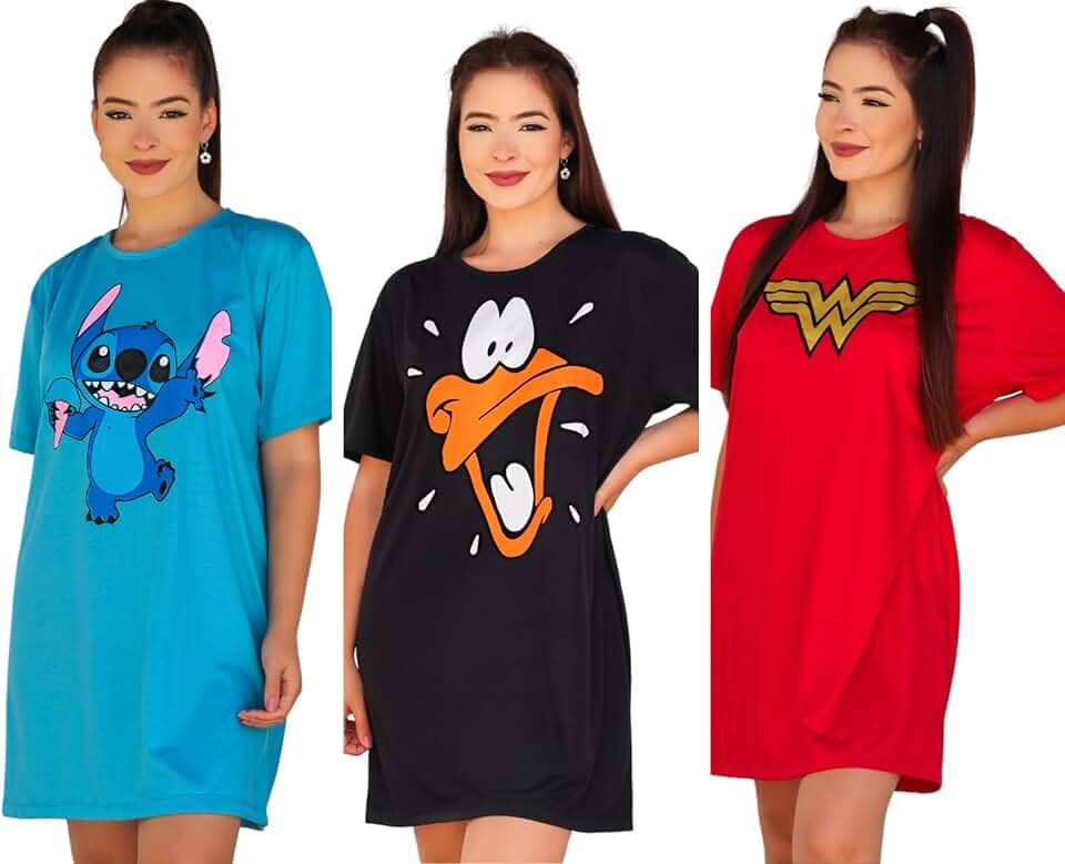 Kit 3 Camisolas Personagens Divertidos Desenho Animado