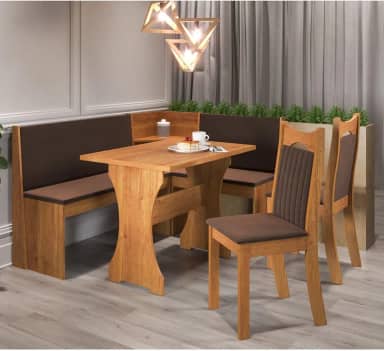 Canto Alemão Bueno com 2 Cadeiras Dalas Mel/Bombom